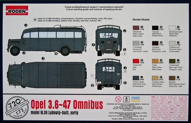      Opel Blitz Omnibus Model W39,  1/72, : Rod720 # 1 hobbyplus.ru