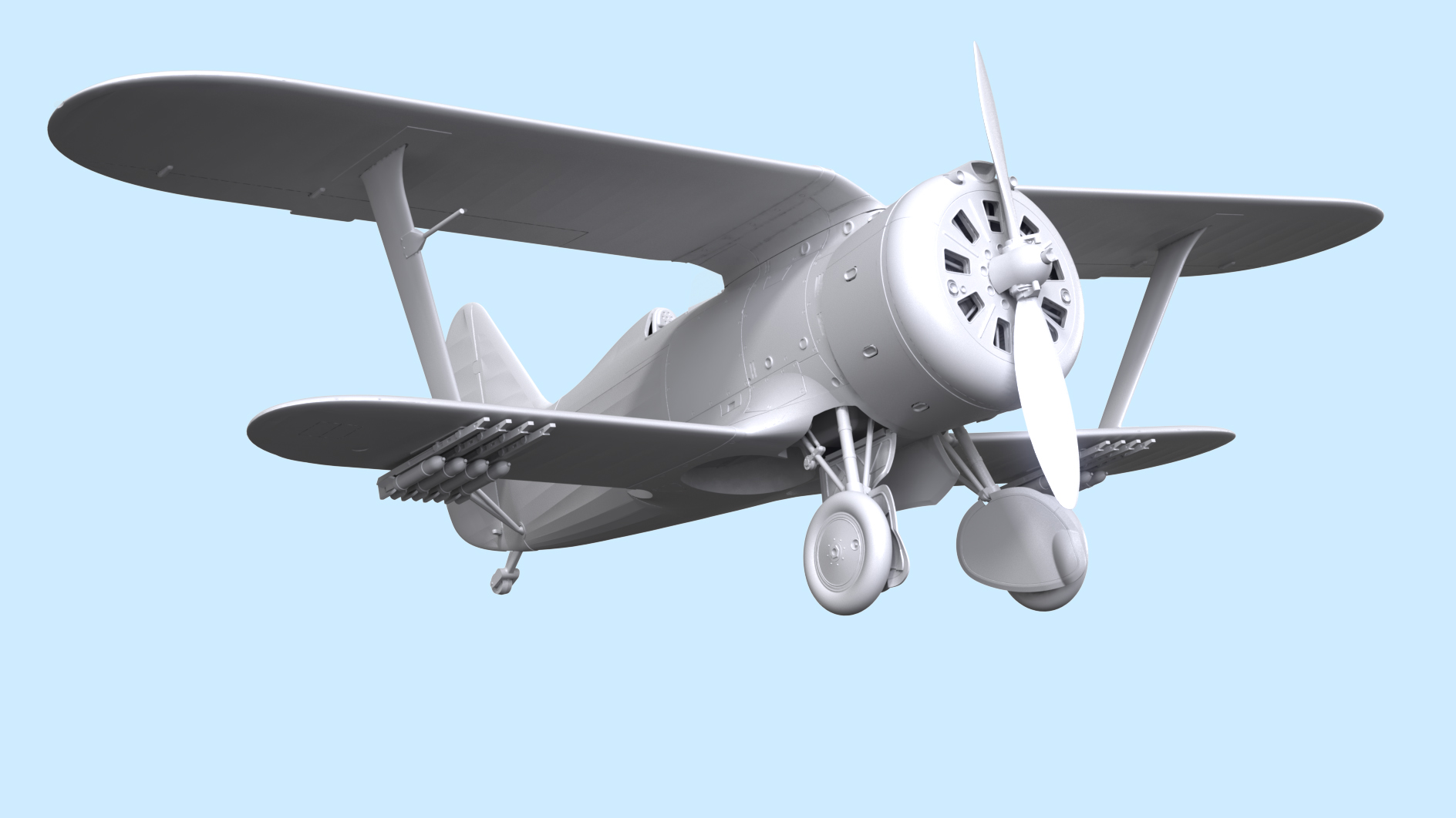 Сборная модели самолета Советский истребитель биплан И-153 Чайка, от ICM масштаб 1:32. # 3 hobbyplus.ru