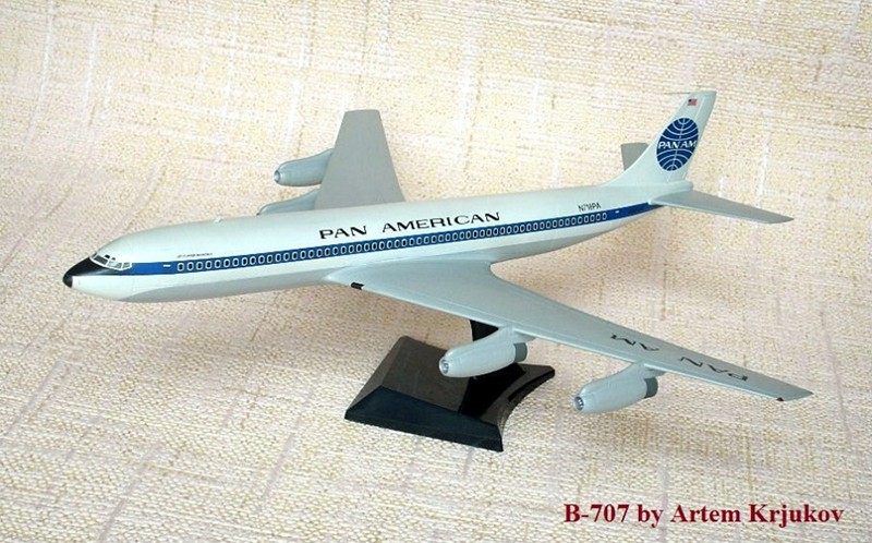 Сборная модель Американский среднемагистральный авиалайнер Боинг 707, Pan American, масштаб 1:144. # 2 hobbyplus.ru
