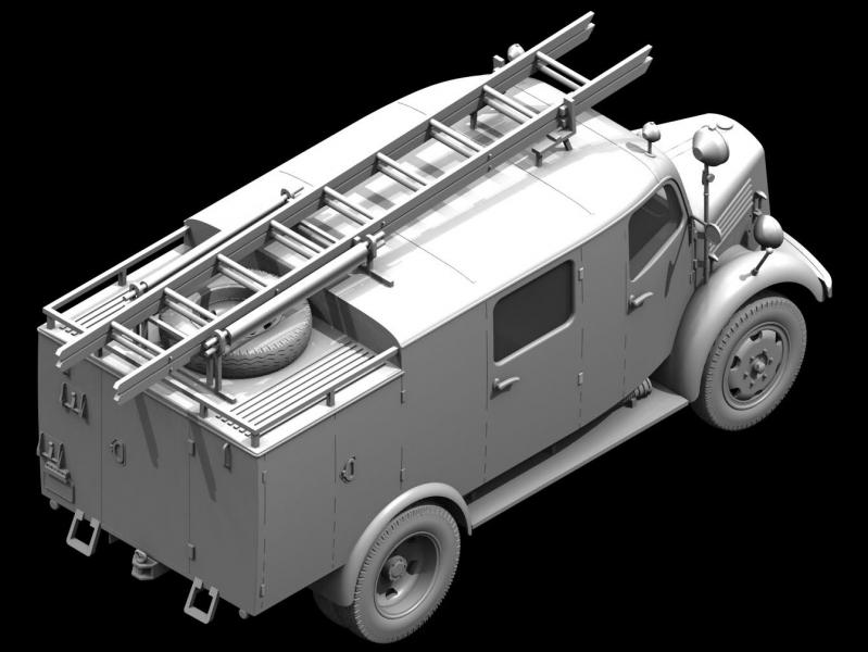 Германский грузовой пожарный автомобиль L1500S LLG (с прицепом и помпой)., ICM Art.: 35526 Масштаб: 1/35 # 4 hobbyplus.ru
