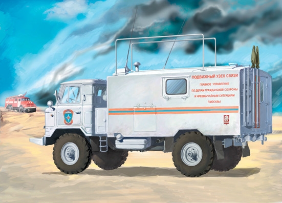 Сборная модель армейского грузовика ГАЗ-66 Пункт управления (кунг), производства ВОСТОЧНЫЙ ЭКСПРЕСС, масштаб 1/35, артикул: EE35134 # 1 hobbyplus.ru