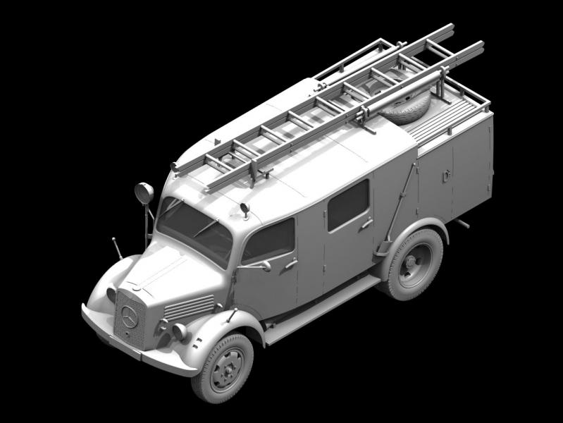 Германский грузовой пожарный автомобиль L1500S LLG (с прицепом и помпой)., ICM Art.: 35526 Масштаб: 1/35 # 2 hobbyplus.ru