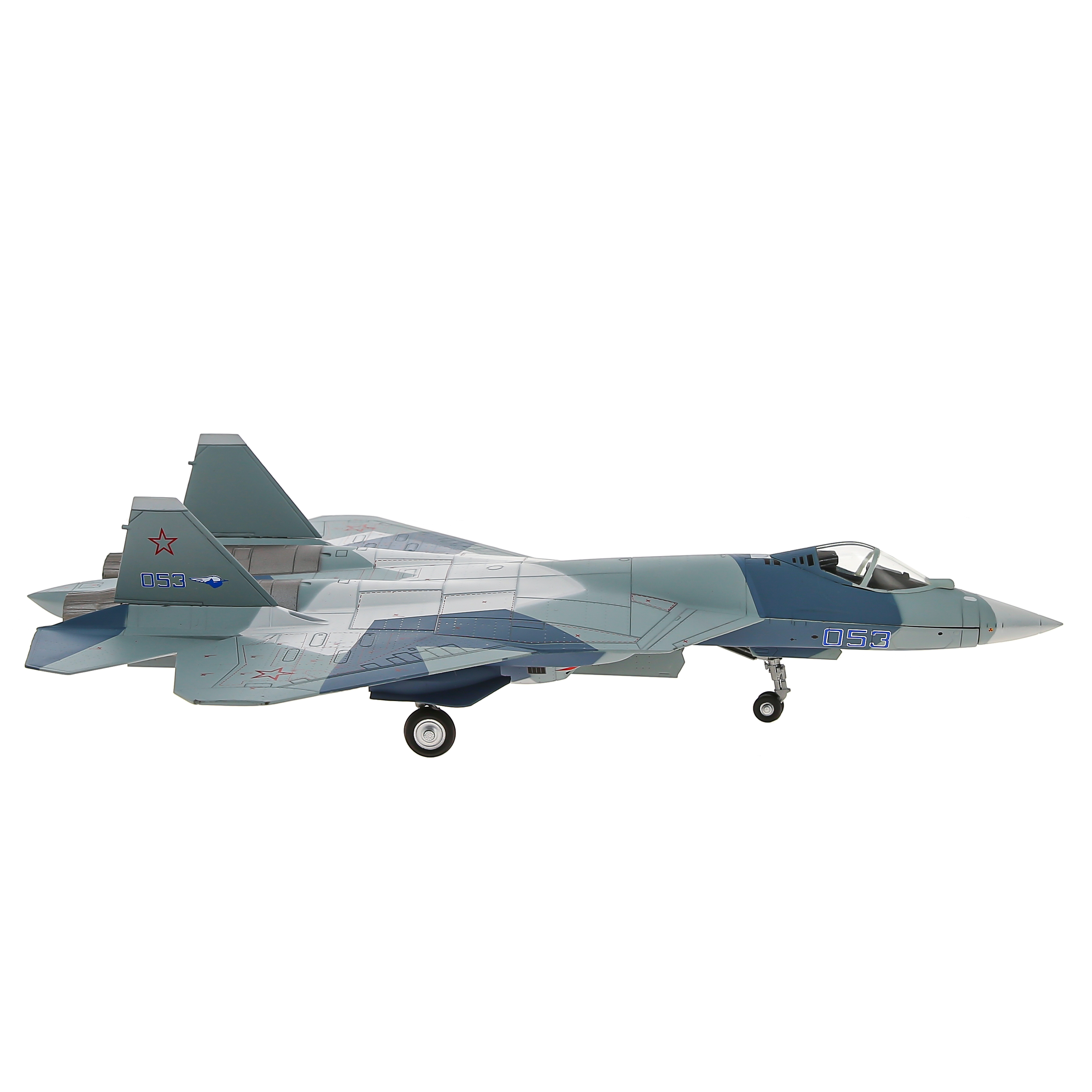       -57 (-50), ,  1:72.  28 . Model of the fifth-generation fighter aircraft of Russia Su-57 (T-50), metal, scale 1:72. Length 28 cm. # 3 hobbyplus.ru