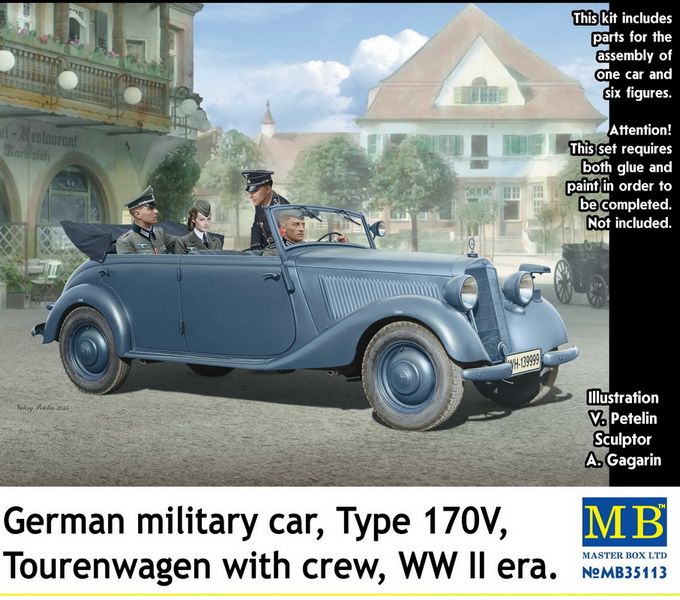 Сборная модель Немецкий военный автомобиль Type 170V, Tourenwagen с экипажем, производства MASTER BOX, масштаб 1:35, артикул 35113 # 1 hobbyplus.ru