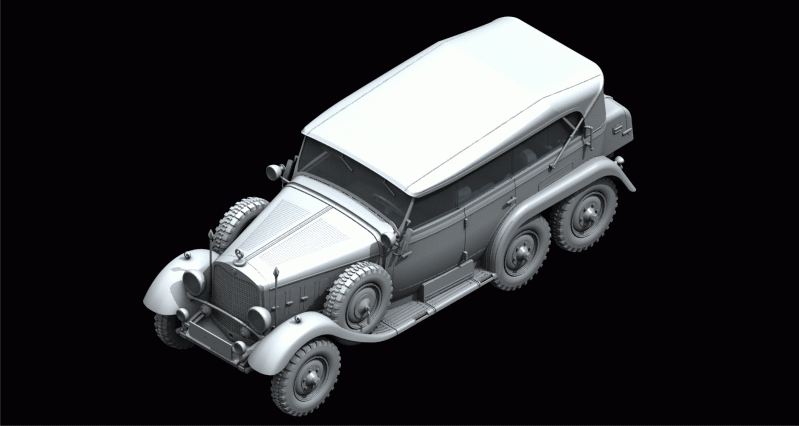 Германский пассажирский автомобиль ІІ МВ Typ G4 с тентом  ICM Art.: 24012 Масштаб: 1/24 # 2 hobbyplus.ru