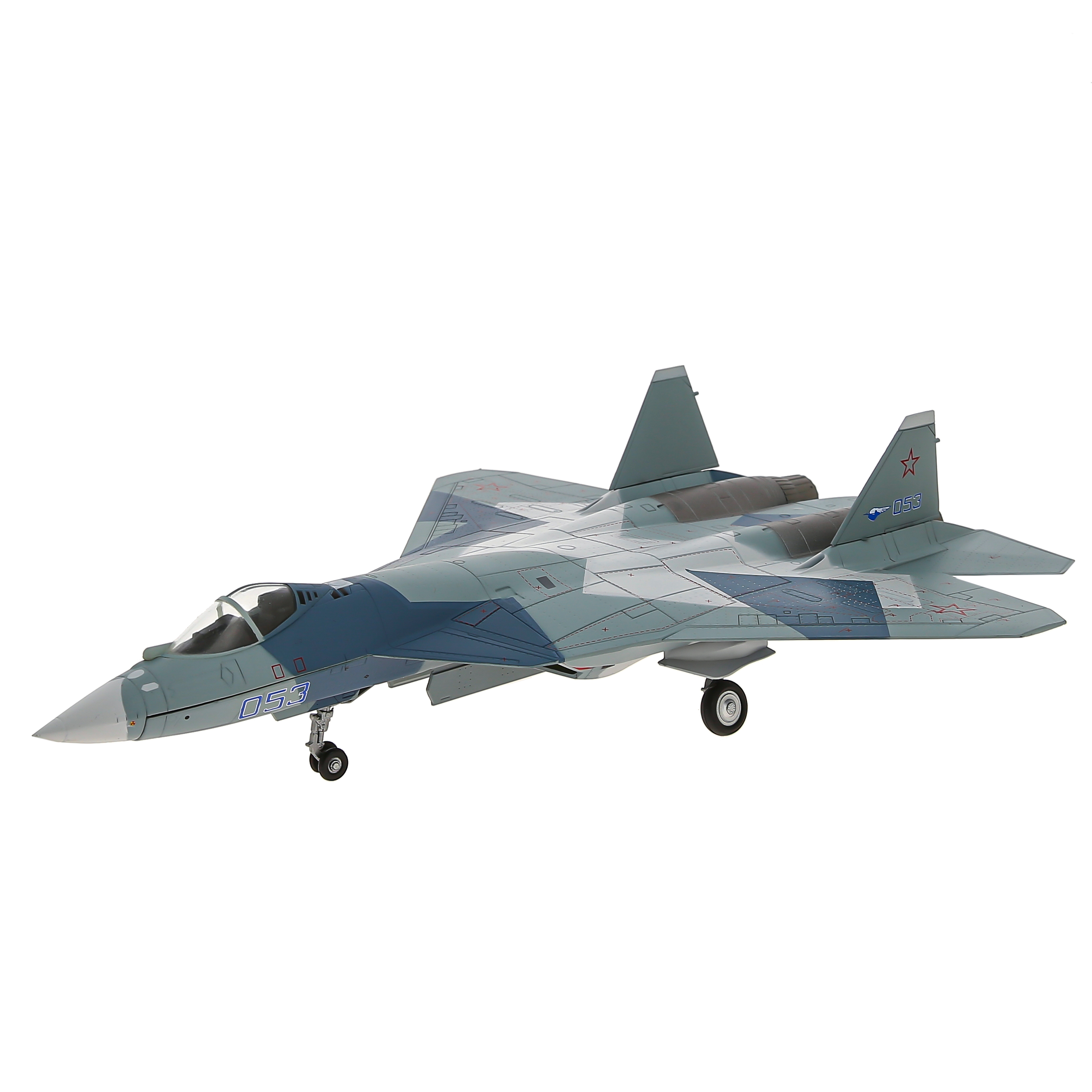       -57 (-50), ,  1:72.  28 . Model of the fifth-generation fighter aircraft of Russia Su-57 (T-50), metal, scale 1:72. Length 28 cm. # 2 hobbyplus.ru