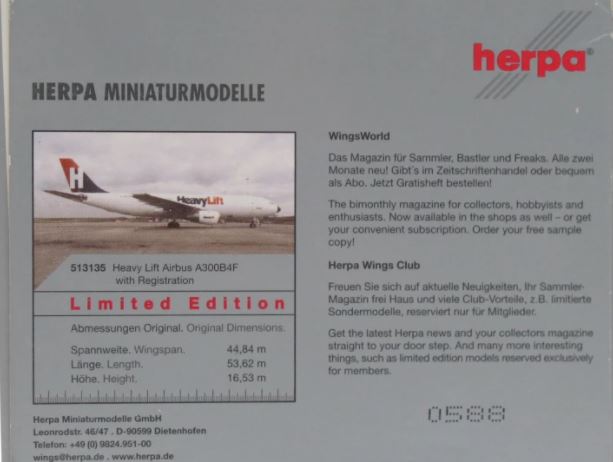  c Airbus A300-6004F Heavy Lift,  1:500.  HERPA 513135, . # 3 hobbyplus.ru