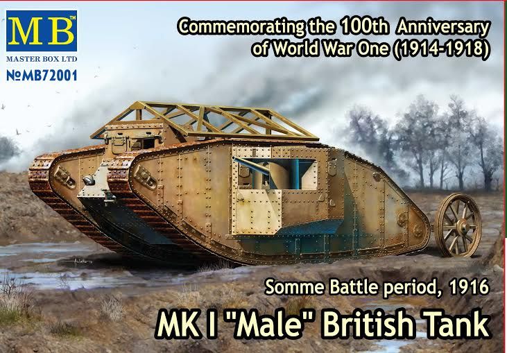 Сборная модель Mark I «Самец» британский тяжёлый танк, Битва на Сомме, 1916 год, производства MASTER BOX, масштаб 1:72, артикул 72001 # 1 hobbyplus.ru