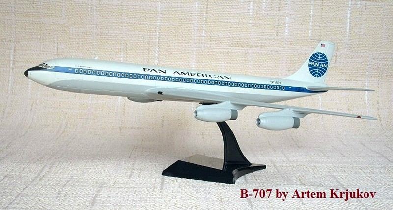 Сборная модель Американский среднемагистральный авиалайнер Боинг 707, Pan American, масштаб 1:144. # 1 hobbyplus.ru