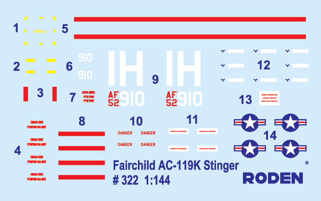 Сборная модель Самолет Fairchild АC-119К Stinger, производства RODEN, масштаб 1/144, артикул: Rod322 # 2 hobbyplus.ru