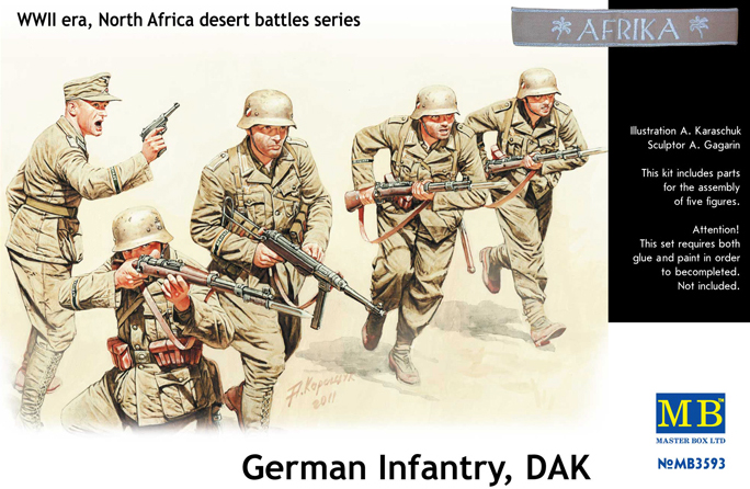 Сборная модель Германская пехота, Немецкий Африканский корпус, сражения в Северной Африке 2МВ, производства MASTER BOX, масштаб 1:35, артикул 3593 # 1 hobbyplus.ru