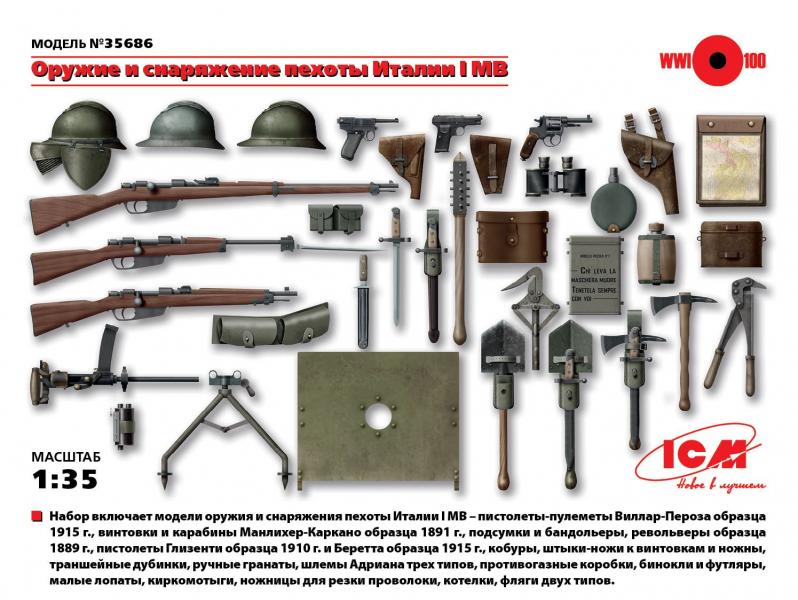 Оружие и снаряжение пехоты Италии І МВ, ICM Art.: 35686 Масштаб: 1/35 # 1 hobbyplus.ru