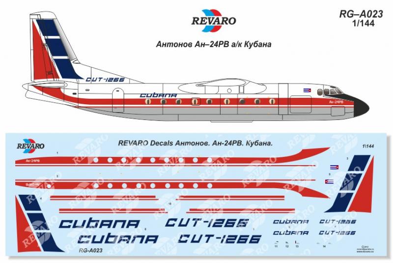Декали для сборной модели Ан-24РВ в масштабе 1/144, Кубана, производитель REVARO, артикул: RG–А023 # 1 hobbyplus.ru