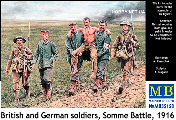 Сборная модель Британские и немецкие солдаты, Битва на Сомме, 1916, производства MASTER BOX, масштаб 1:35, артикул 35158 # 1 hobbyplus.ru