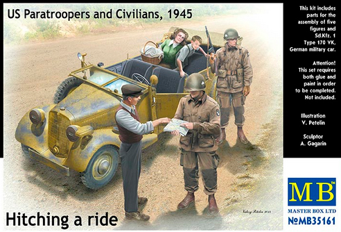 Сборная модель «Попутка», американские парашютисты и гражданские, 1945 год, производства MASTER BOX, масштаб 1:35, артикул 35161 # 1 hobbyplus.ru