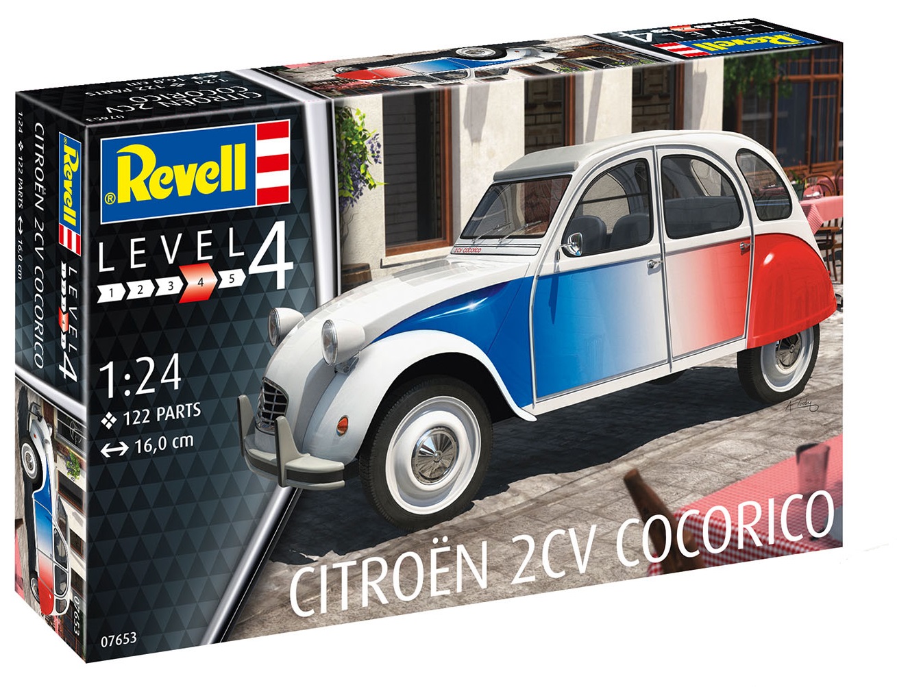 Сборная модель ретро автомобиля Citroën 2 CV Cocorico, масштаб 1:24, Revell 07653. # 1 hobbyplus.ru