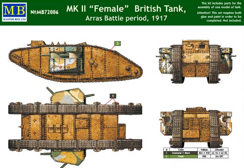 Сборная модель Британский танк МК II «Самка», период Битвы под Аррасом, 1917, производства MASTER BOX, масштаб 1:72, артикул 72006 # 2 hobbyplus.ru
