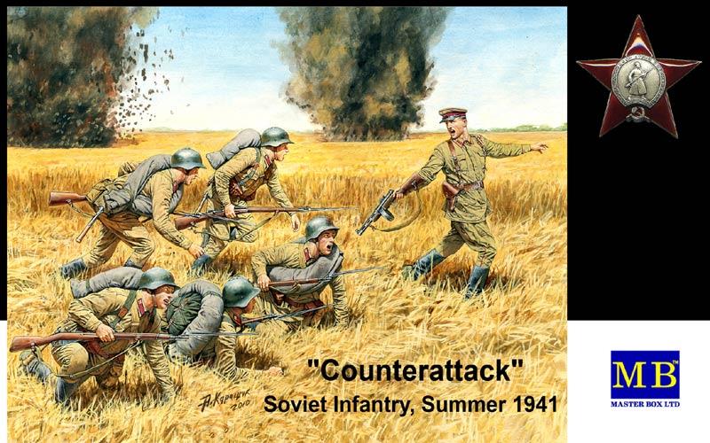 Сборная модель «Контратака», советская пехота, 1941, производства MASTER BOX, масштаб 1:35, артикул 3563 # 1 hobbyplus.ru