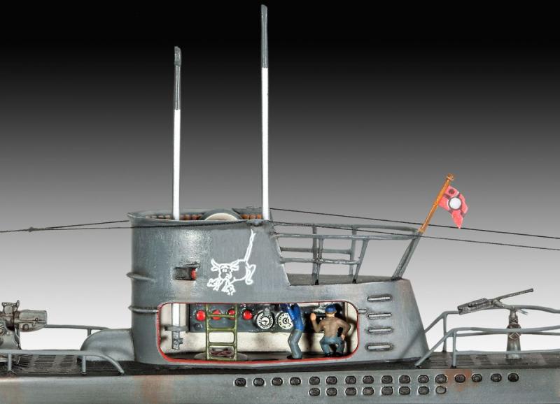 Сборная модель немецкой подводной лодки U-47 с интерьером, артикул 05060, производства REVELL, Германия, масштаб 1:125 # 5 hobbyplus.ru