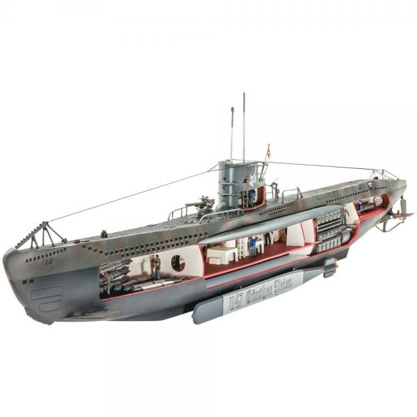 Сборная модель немецкой подводной лодки U-47 с интерьером, артикул 05060, производства REVELL, Германия, масштаб 1:125 # 4 hobbyplus.ru