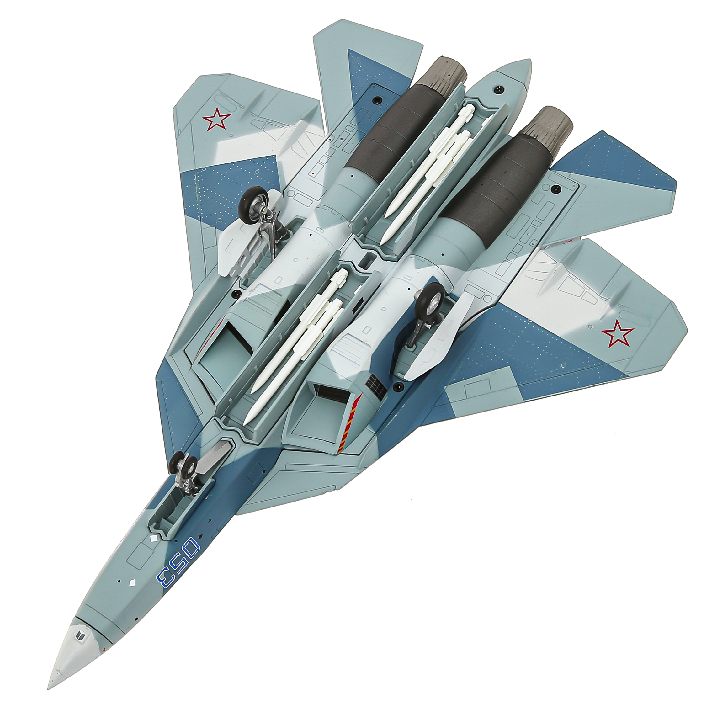       -57 (-50), ,  1:72.  28 . Model of the fifth-generation fighter aircraft of Russia Su-57 (T-50), metal, scale 1:72. Length 28 cm. # 5 hobbyplus.ru