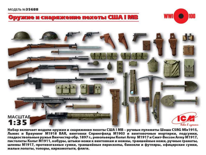 Оружие и снаряжение пехоты США І МВ, ICM Art.: 35688 Масштаб: 1/35 # 1 hobbyplus.ru