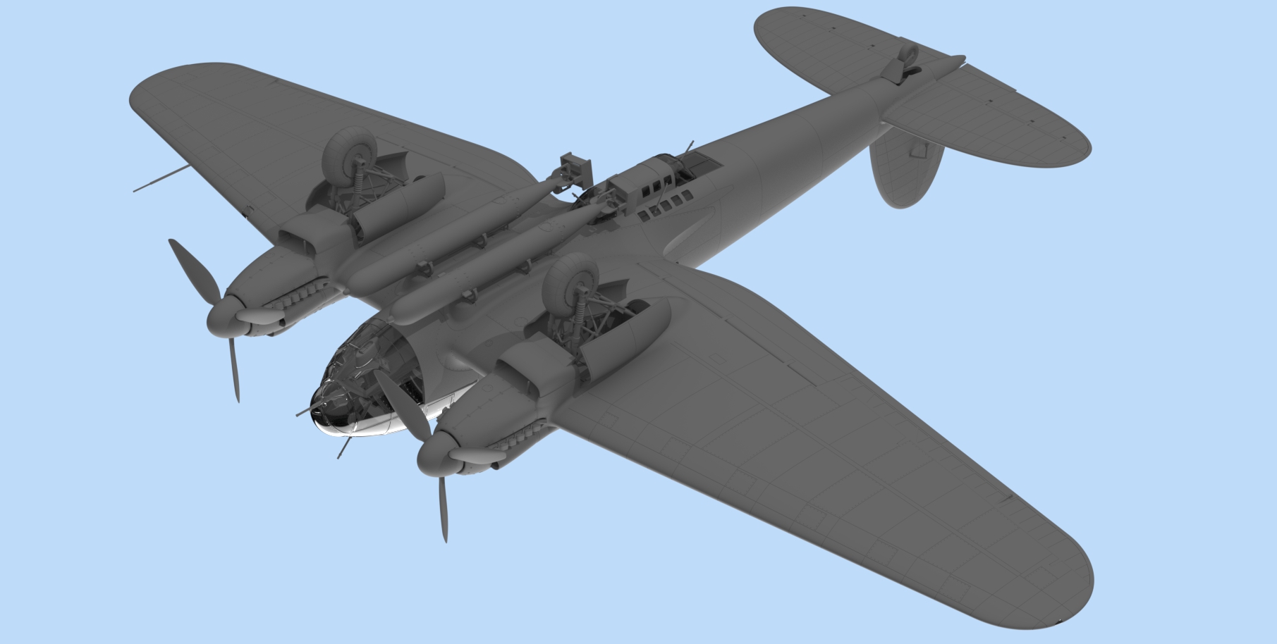 Сборная модели самолета Германский бомбардировщик Heinkel He 111H-6, от ICM масштаб 1:48. # 1 hobbyplus.ru