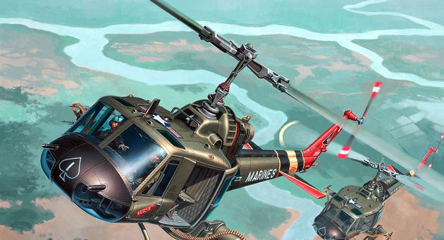Сборная модель вертолета Bell UH-1 Huey Hog, производства REVELL, Германия, масштаб 1:48. # 1 hobbyplus.ru