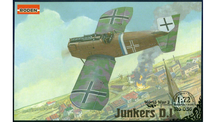 Сборная модель Германский моноплан-истребитель Junkers D.I late., производства RODEN, масштаб 1/72, артикул: Rod036