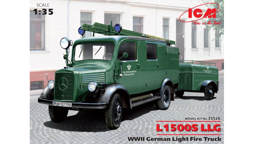 Германский грузовой пожарный автомобиль L1500S LLG (с прицепом и помпой)., ICM Art.: 35526 Масштаб: 1/35