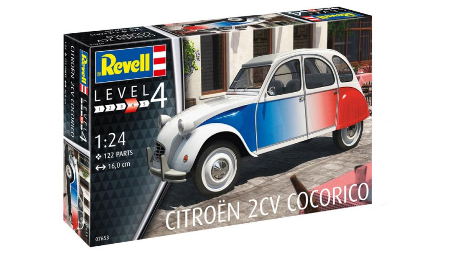 Сборная модель ретро автомобиля Citroën 2 CV Cocorico, масштаб 1:24, Revell 07653.