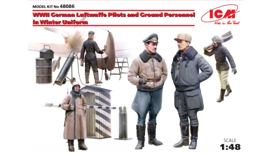 Германские пилоты и наземный персонал Люфтваффе II МВ в зимней униформе ICM Art.: 48086 Масштаб: 1/48