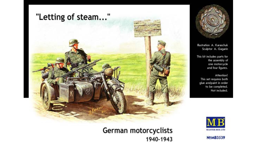 Сборная модель Немецкие мотоциклисты, 1940-1943, производства MASTER BOX, масштаб 1:35, артикул 3539