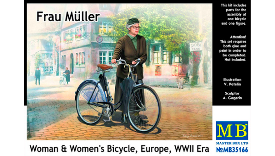 Сборная модель Фрау Мюллер. Женщина и женский велосипед, Европа, 2МВ, производства MASTER BOX, масштаб 1:35, артикул 35166