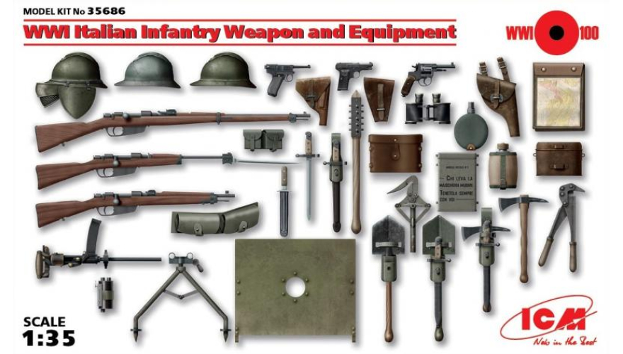 Оружие и снаряжение пехоты Италии І МВ, ICM Art.: 35686 Масштаб: 1/35