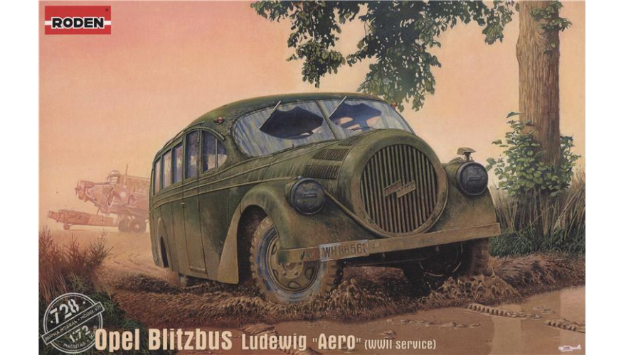 Сборная модель Немецкий автобус Opel Blitzbus Ludewig "Aero" (на службе во Второй Мировой), производства RODEN, масштаб 1/72, артикул: Rod728