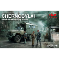 Набор Чернобыль, сборная модель Зил-131КШМ, пункт радиационного контроля, 5 фигур и картонная подставка с фоном. Масштаб 1:35.